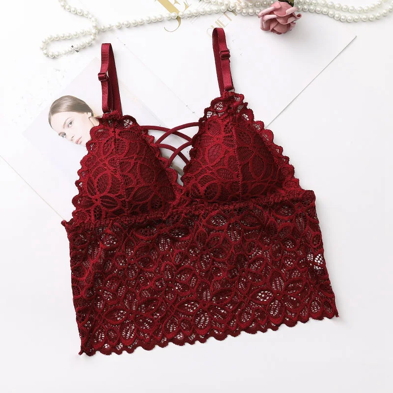Для женщин Bralette Сексуальная глубоким v-образным вырезом Беспроводной Топы кружево мягкий бюстгальтер Для женщин укороченные топы Пуш Ап