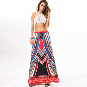 

Thailand Style Print Long Skirt Summer Bohemian Beachwear Ethnic Hippie Vintage Maxi Skirts Casual Loose Saia Longa Faldas Mujer