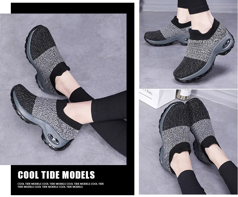 Spring Sneakers Women Flats Shoes Breathable Mesh Casual Platform Shoes Woman Creepers Comfortable Black Sock Shoes (9)