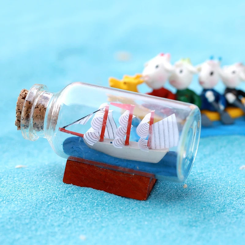 Средиземноморская модель парусная лодка в бутылках мини-сад стеклянные фигурки миниатюры Дрифт бутылки DIY украшения дома аксессуары