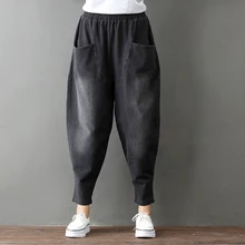 Винтаж Ретро Харадзюку хип хоп повседневные свободные мешковатые шаровары черные джинсы джинсовые пантолон хлопок карман осень весна женские брюки