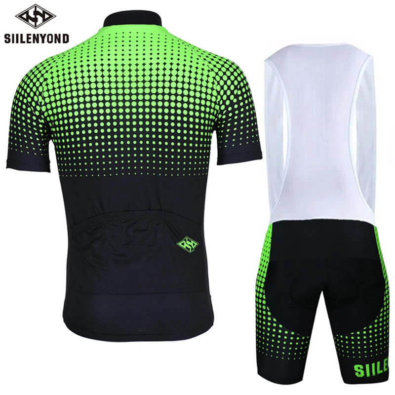 Siilenyond Cycling Jersey Set Men Flour Green Ropa Ciclismo Anti-UV MTB Bicycle Clothing Suit Mountain Bike Clothes Set Maillot