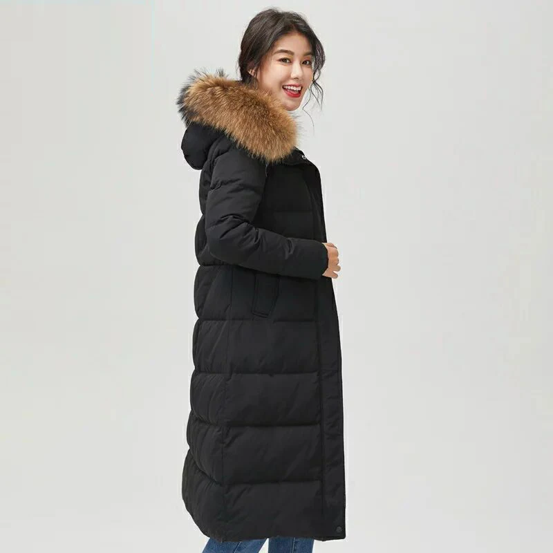 High Quality 2018 Winter Women Long Down Coat High-end Down Jacket Elegant Loose Thick Warm Coat White Goose Down Female Jacket