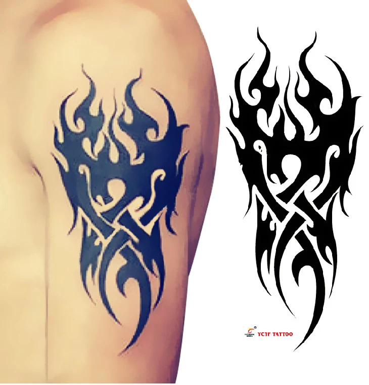 Tatuajes Temporales azul negro fuego llama brazo falso transferencia
