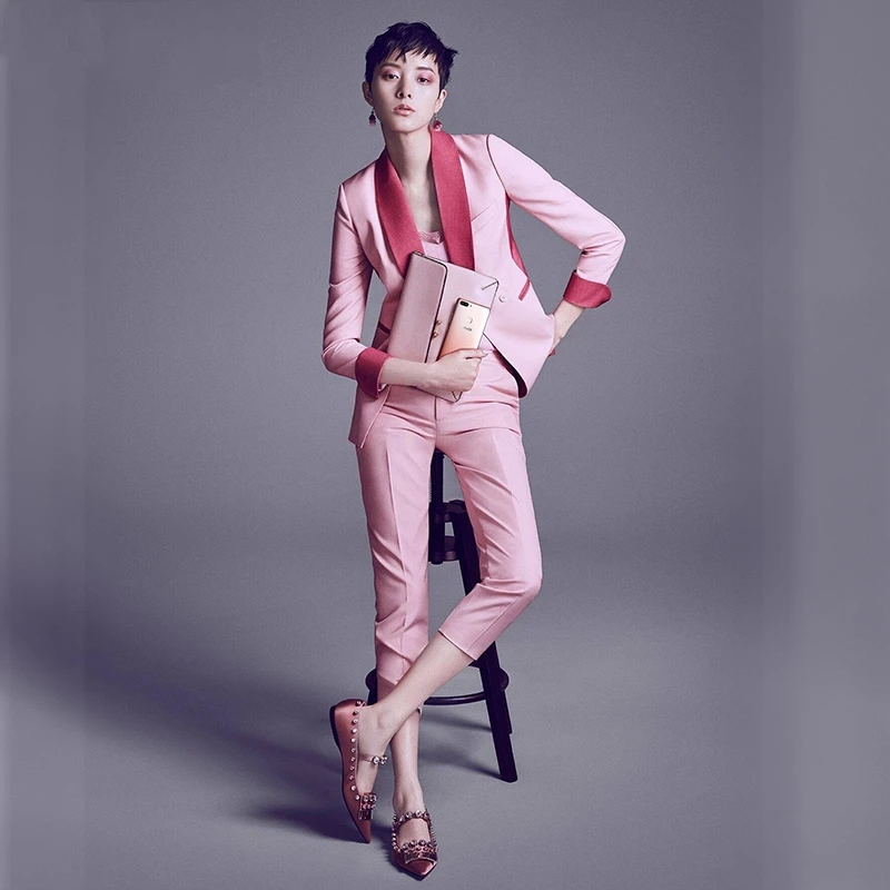 2019 Lente Herfst Vrouwen Mode Roze Patchwork Broek Sets Office Dames Sjaalkraag Jas Blazer + Vesten + Broek Y215 2019 Lente Herfst Vrouwen Mode Roze Patchwork Broek Sets Office Dames Sjaalkraag Jas Blazer + Vesten + Broek Y215