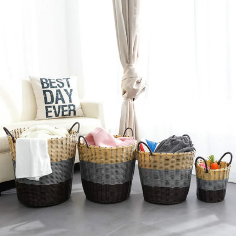 

Foldable Plastic Rattan Laundry Storage Basket Kids Toys Organizer Washing Dirty Clothes Bathroom Sundries Barrel