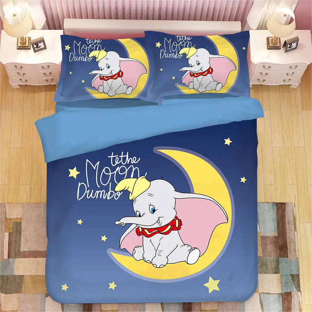 Disney Cartoon Dumbo Bedding Sets Boy/Girls Baby Single Twin king queen Duvet Cover Set Pillowcases queen quilt blanket cover