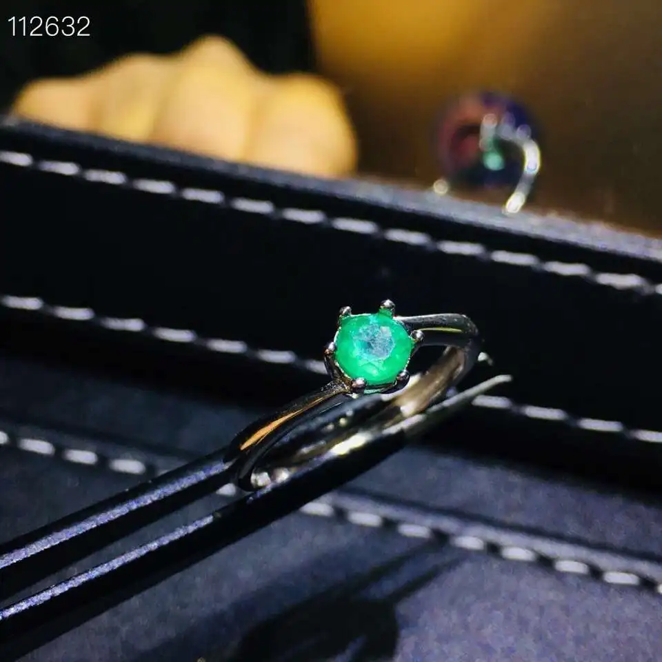 

Fashion simple surround round Natural green emerald gem Ring S925 Silver Natural Gemstone Ring Women girl party gift Jewelry