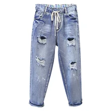 Большие размеры 5XL винтажные Джинсы бойфренда для женщин с высокой талией джинсы для мам повседневные свободные рваные брюки женские джинсы