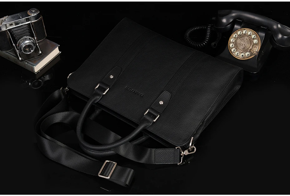 DANJUE натуральная кожа цвет: черный, синий Портфели Бизнес сумки офис сумка для ноутбука для мужской известный бренд Мода Твердые Сумка