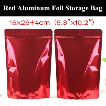 

50pcs 16x26+4cm (6.3"x10.2") 280micron Red Color Aluminum Foil Ziplock Bag Doypack Resealable Moisture-proof Mylar Zip Pouch