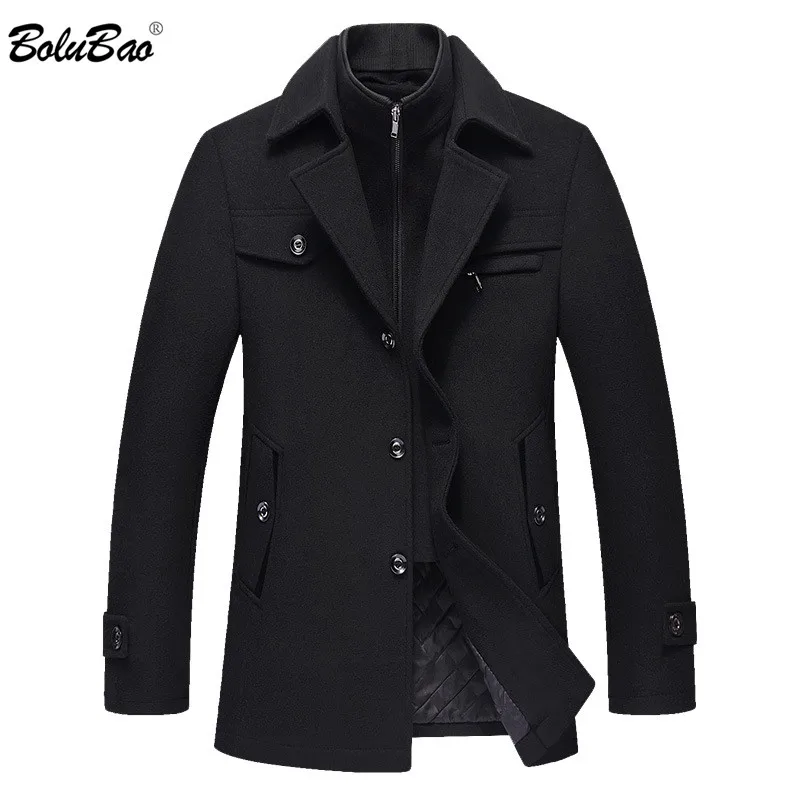 Koop BOLUBAO Mannen Winter Wollen Jas mannen Nieuwe Hoge Kwaliteit Effen Kleur Eenvoudige Blends Wollen Pea Coat Mannelijke Trenchcoat casual Overjas
