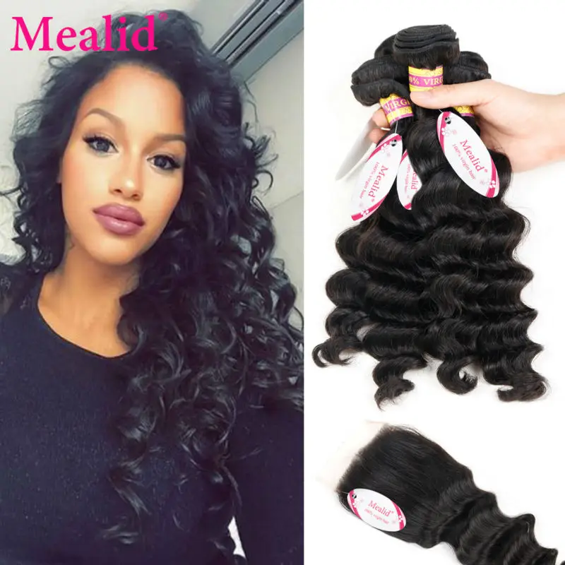

Mealid Brazilian Loose Wave With Closure 4 Bundles Loose Wave With Closure 8a Brazilian Virgin Hair With Closure