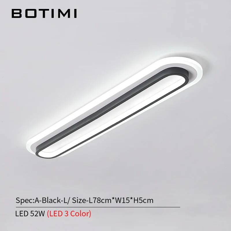 A-Black-L-Tricolor BOTIMI прямоугольник 220 В светодиодный потолочный светильник для коридора Современный Белый поверхностный монтаж гардеробная лампа простое офисное освещение - Цвет корпуса: A-Black-L-Tricolor