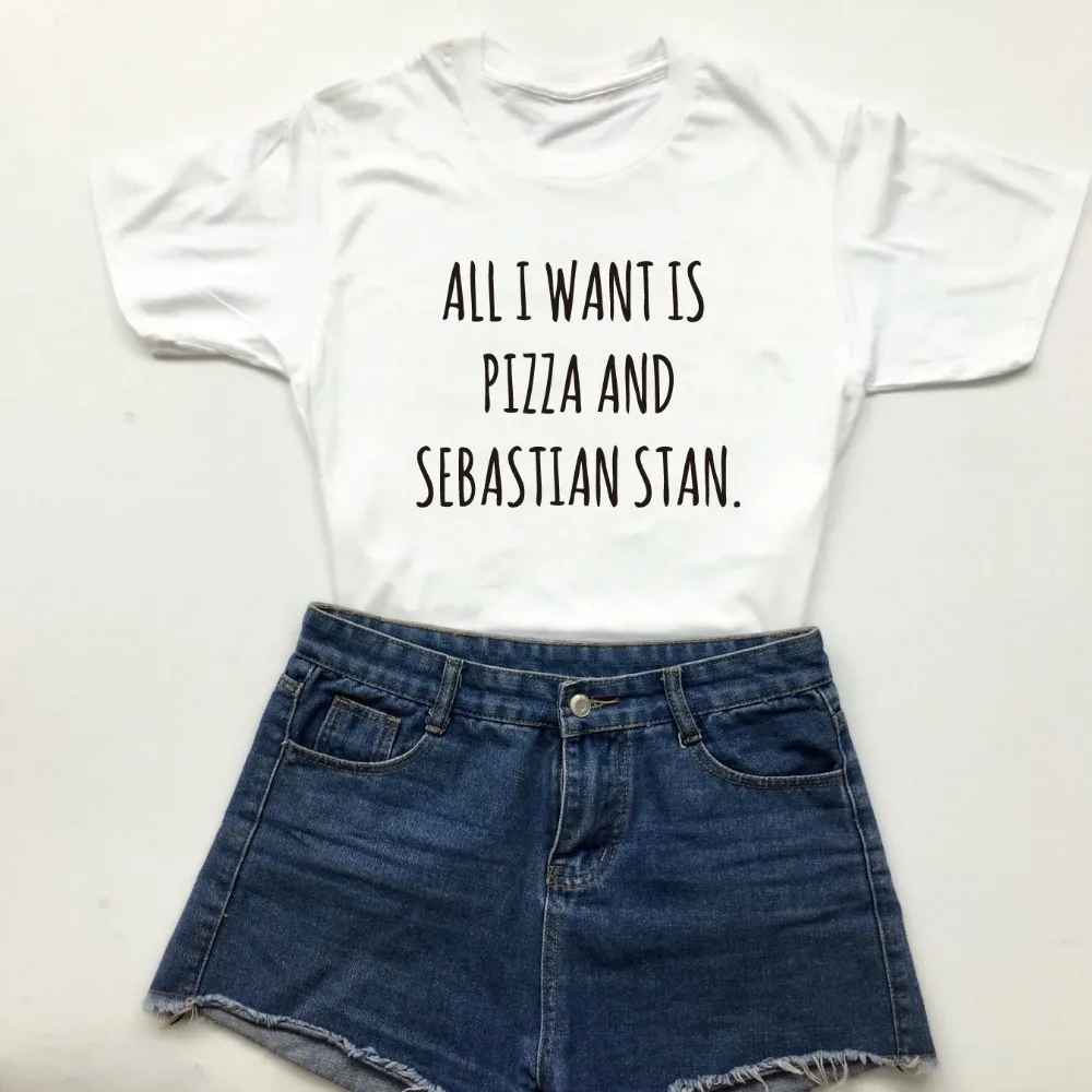 Sunfiz YF All I Want Is Pizza and Sebastian Stan/Новинка года; модная летняя футболка с принтом
