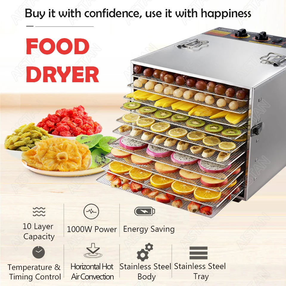 ST01 10 Layers Food Fryer Machine Food Dehydrator Snacks Dehydration Dryer Fruit Vegetable Herb Meat Drying Machine