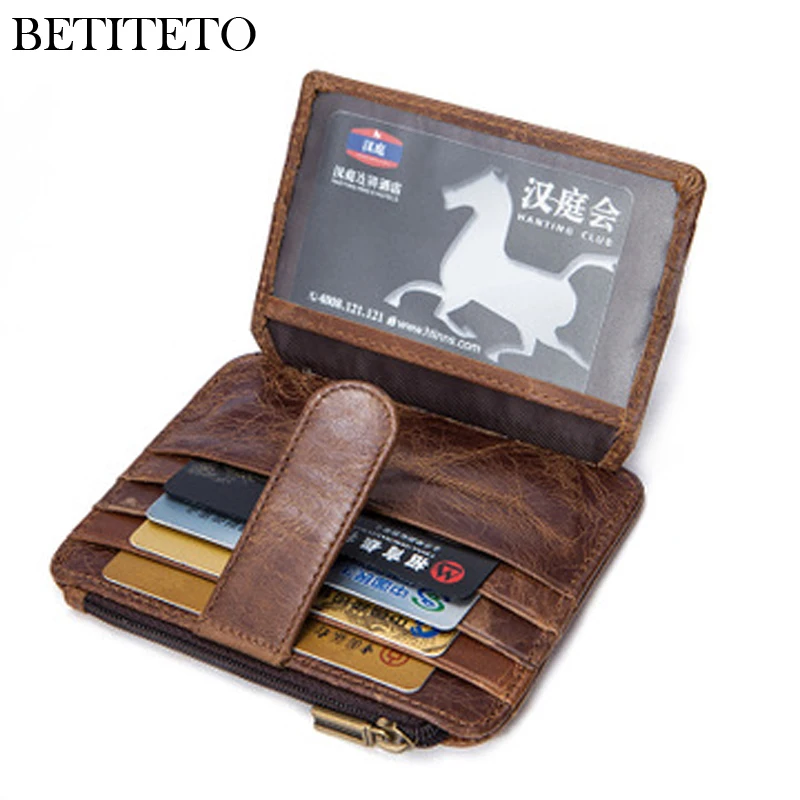 

Betiteto Brand 100% Genuine Leather Business Card Holder Men Cover Credit Bank ID Card Porte Carte Slim Purse Minimalist Wallet
