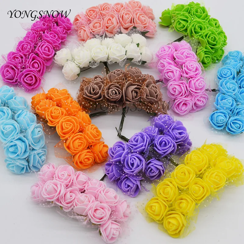 72Pcs/lot 25mm Mini PE Foam Silk Flowers Artificial Rose flower