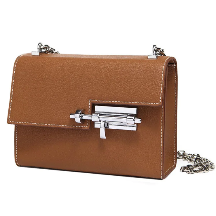 

LOVELY Small Pattern Genuine Leather Woman Fashion Small Square Oblique Span Chain Package