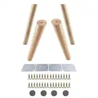 Oak Wood 300x48x30mm Height Reliable Inclined Furniture Leg with Iron Plate Sofa Table Cupboard Feet Set of 4