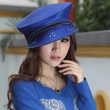 Estilo francés de Las Mujeres de La Iglesia de Derby Playa Cóctel de la Tarde de La Boda Vestido de Sombrero de Ala Ancha Cap Vintage Fedora Boinas Invierno Cálido de Diamantes