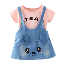 Летнее платье с короткими рукавами в стиле пэчворк с милым рисунком для маленьких девочек сарафан из 2 предметов