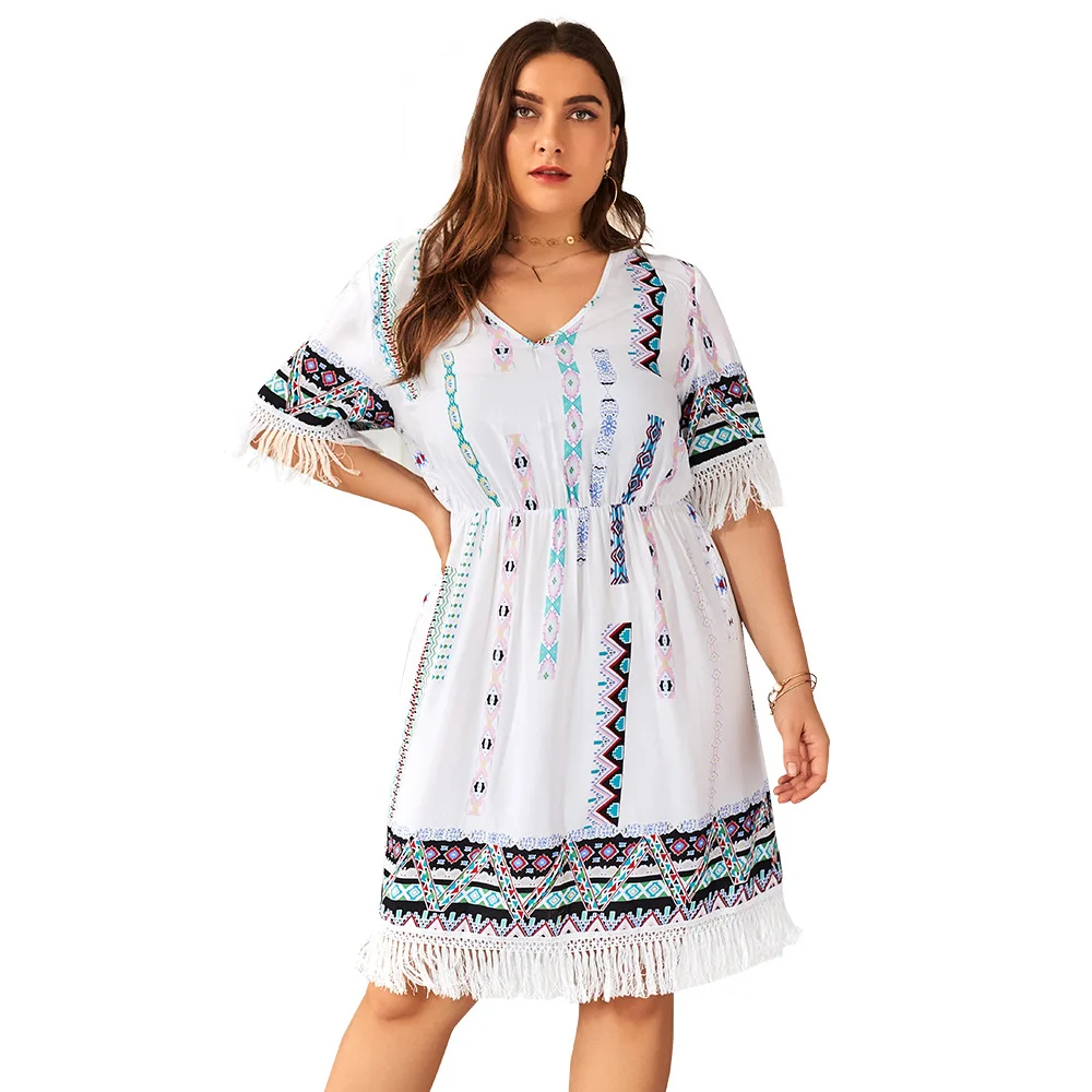 

Summer Big Size Dresses for Women Super Size Casual Bohemian Loose Tassel Dress Ladies Big Oversized Plump Girl Elegant Dresses