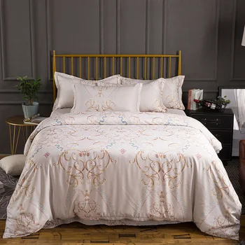 

New Tencel Silky Smooth European classic Bedding Set Cool Refreshing Duvet cover set Bed sheet Pillowcases Queen King size 4Pcs
