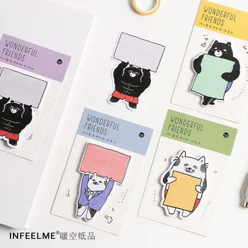 

4 Pcs/Set Kawaii Shy Cat Bear Memo Pads N Times Coffee Bakery Store Sticky Notes Marker Stickers Stationery