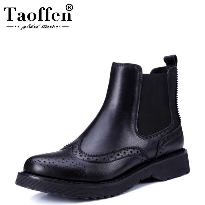 En Ligne TAOFFEN Taille 34 41 Dame En Cuir Véritable Chaud Cheville Boot Femmes Creux Bout Rond Talon Bas Hiver Chaussures Femmes loisirs Footwears