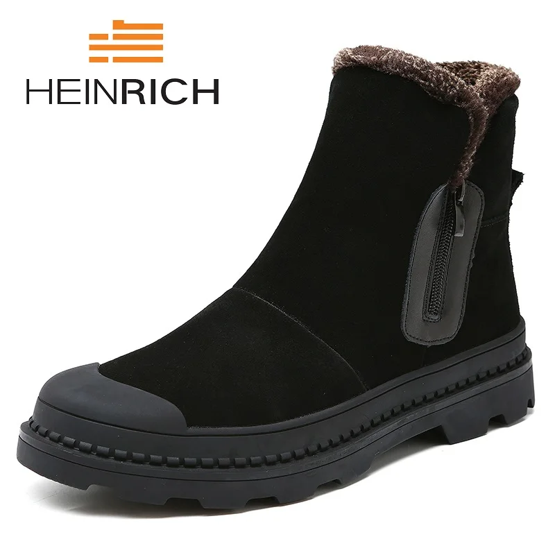 

HEINRICH Winter Warm Original Designer Man Snow Boots Black Men'S Handmade Warm Shoes Male Lace Up Ankle Boots Botte Moto