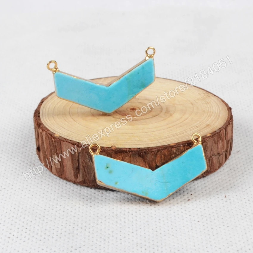 Boomerang Shape Blue Howlite Turquoise Gold Plated Necklace Connector Beads Double Bails Making Jewelry G0868