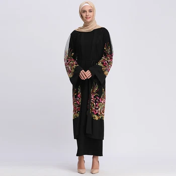 

Abaya Dubai Islam Kaftan Floral Embroidery Mesh Cardigan Muslim Hijab Dress Turkish Caftan Abayas For Women Islamic Clothing