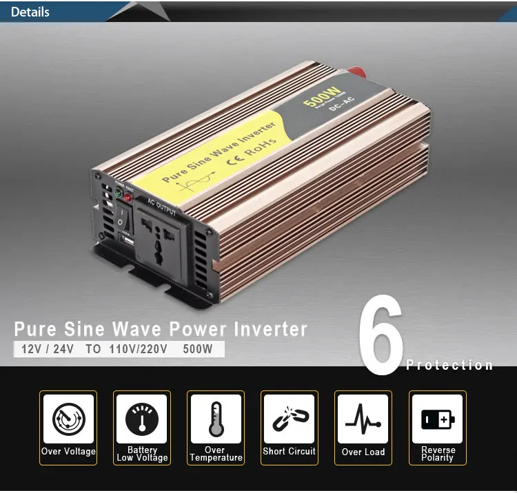 Высокочастотный 500 ВАТТ Инвертор Генератор 12 В постоянного тока 220 В переменного тока решетки чистая Синусоидальная волна 500 Вт Солнечный автомобильный инвертор