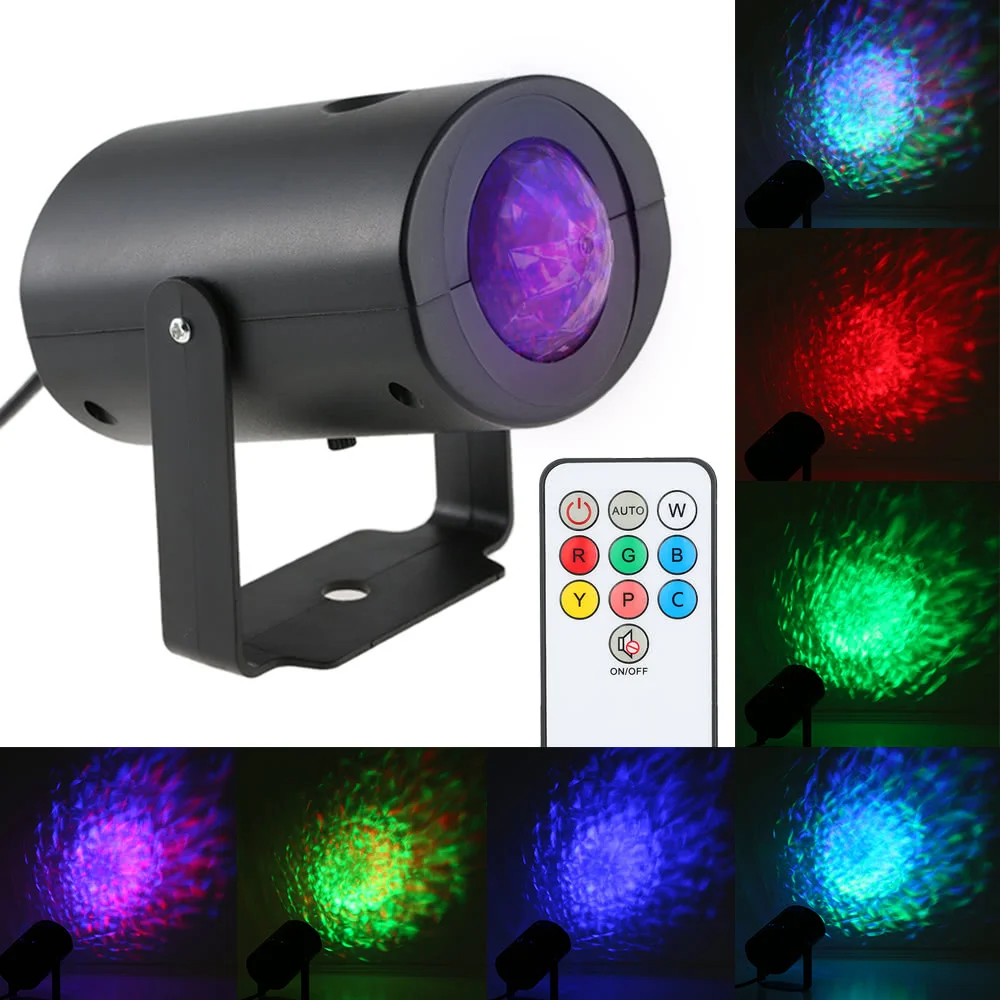 

Mini LED Stage Light Effect RGBW Water Wave Ripple Speed Adjustable 7 Colors with IR Remote RGB Flash for KTV Party Disco Bar