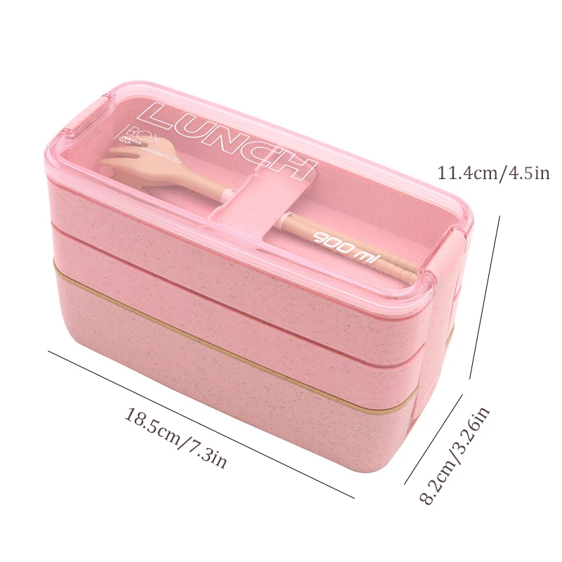 TUUTH 3 Layer 900ml Lunch Box Wheat Straw Fruit Salad Rice Bento Boxe Microwave Food Storage Container for School Office Fitness5