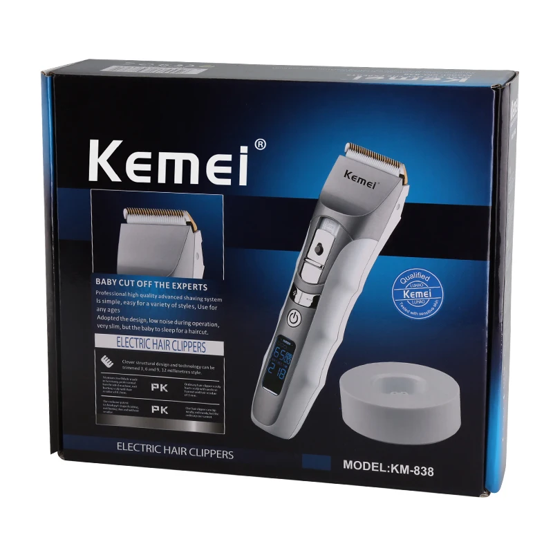 Kemei перезаряжаемая профессиональная машинка для стрижки бороды Триммер ЖК-дисплей станок для бритья набор для стрижки волос моделирование бороды инструменты