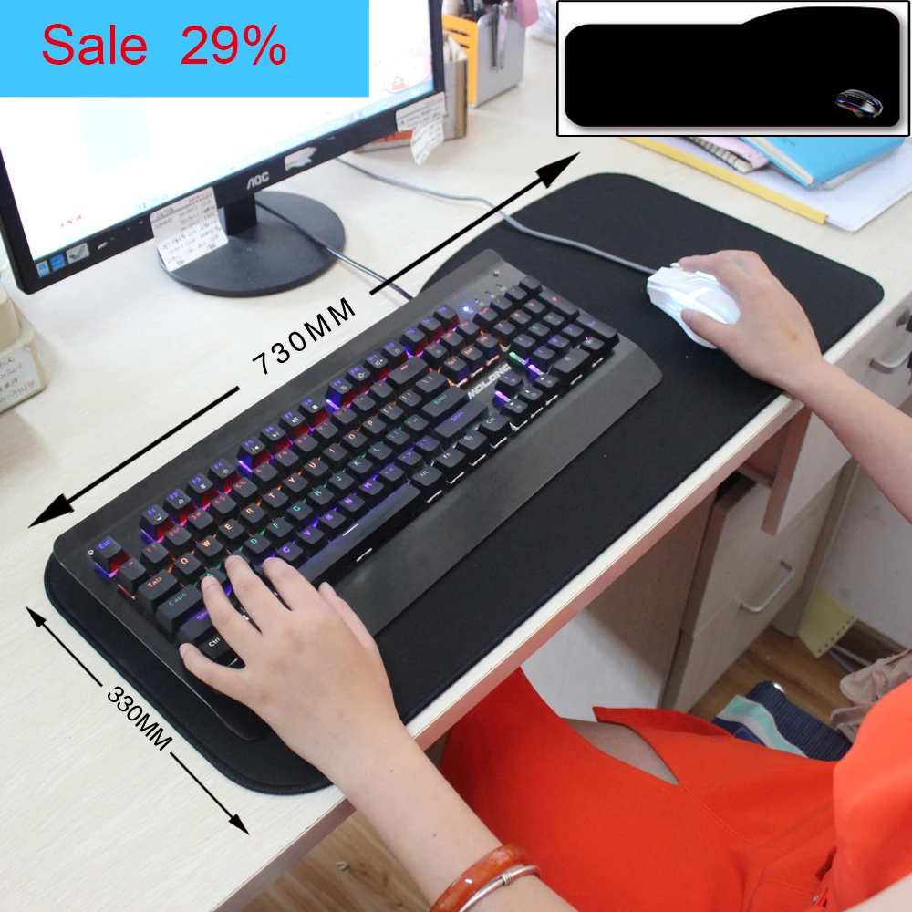 

730x330mm Pure black game mouse pad Precision lock edge computer non-slip office mat for DOTA CS GO gamer design