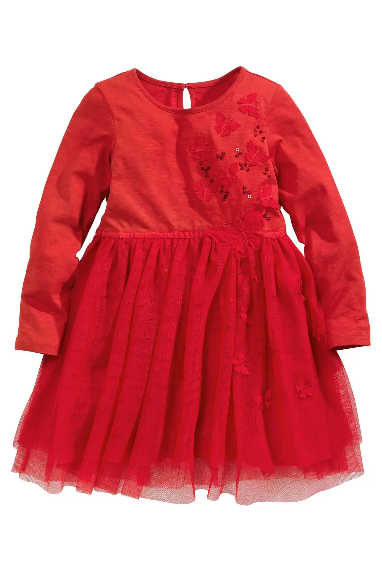 1 шт. Высокое качество Детские платье для девочек Дети Бабочка Гренадин пайетками вечерние красное платье Длинные рукава с круглым вырезом