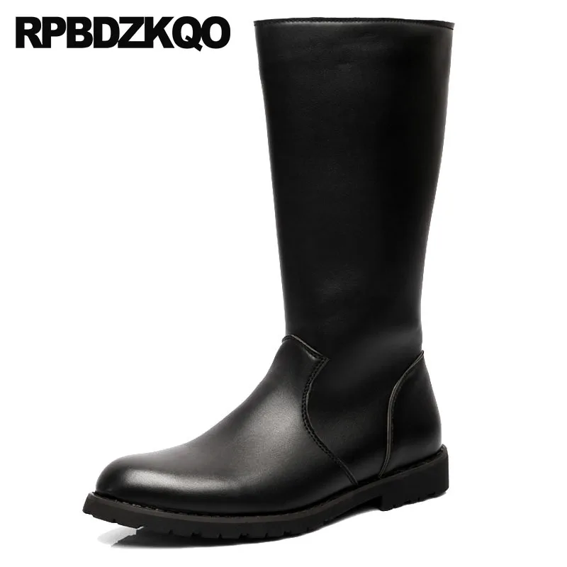 Casual Zipper Black Riding Tall Plus Size Cheap Non Slip Fall Boots Mid Calf 2021 Men's Shoes Designer Autumn Pointed Toe |