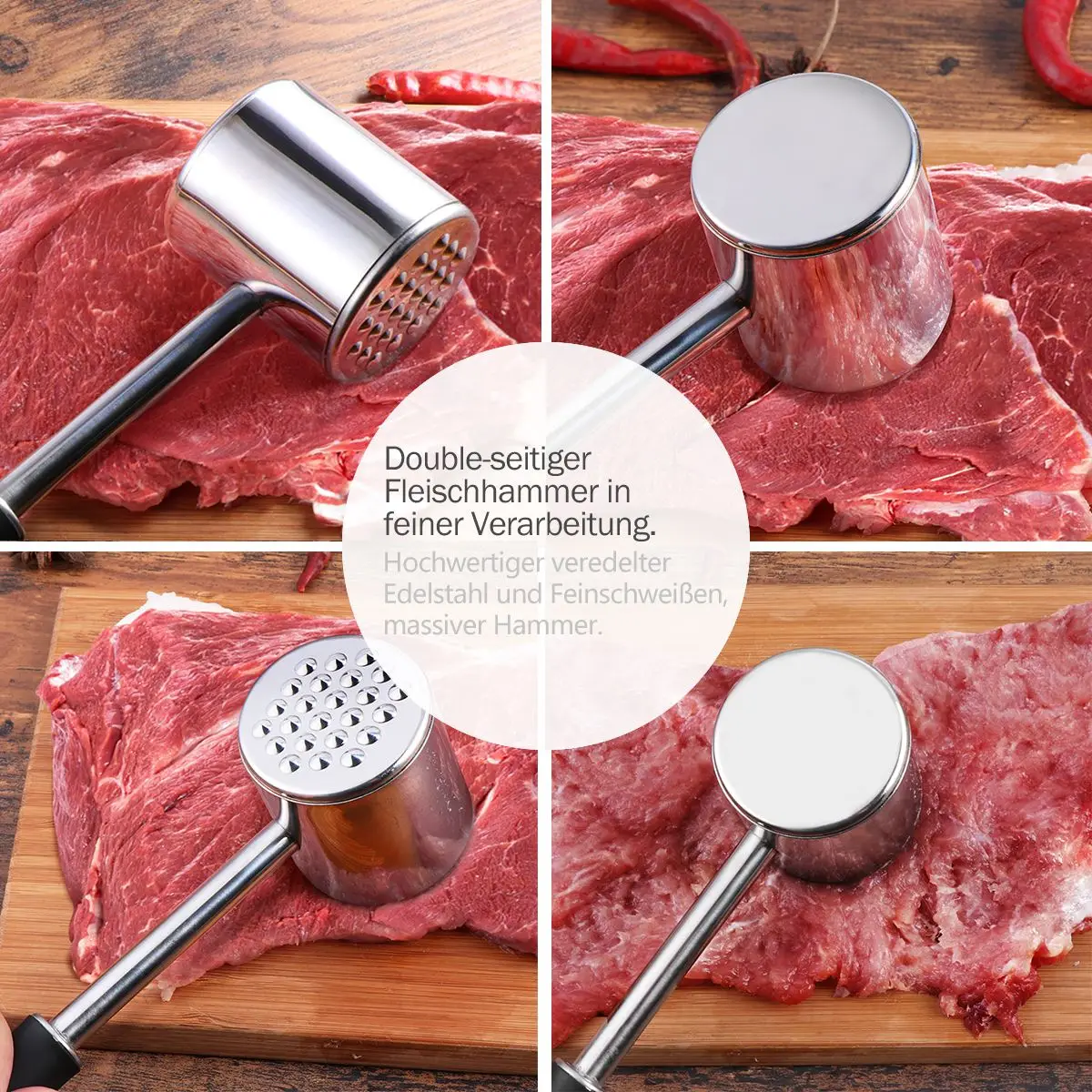 HOMEMAXS молоток для размягчения мяса из нержавеющей стали Профессиональный молоток для отбивания мяса для размягчения стейка говядины курицы(силиконовая ручка