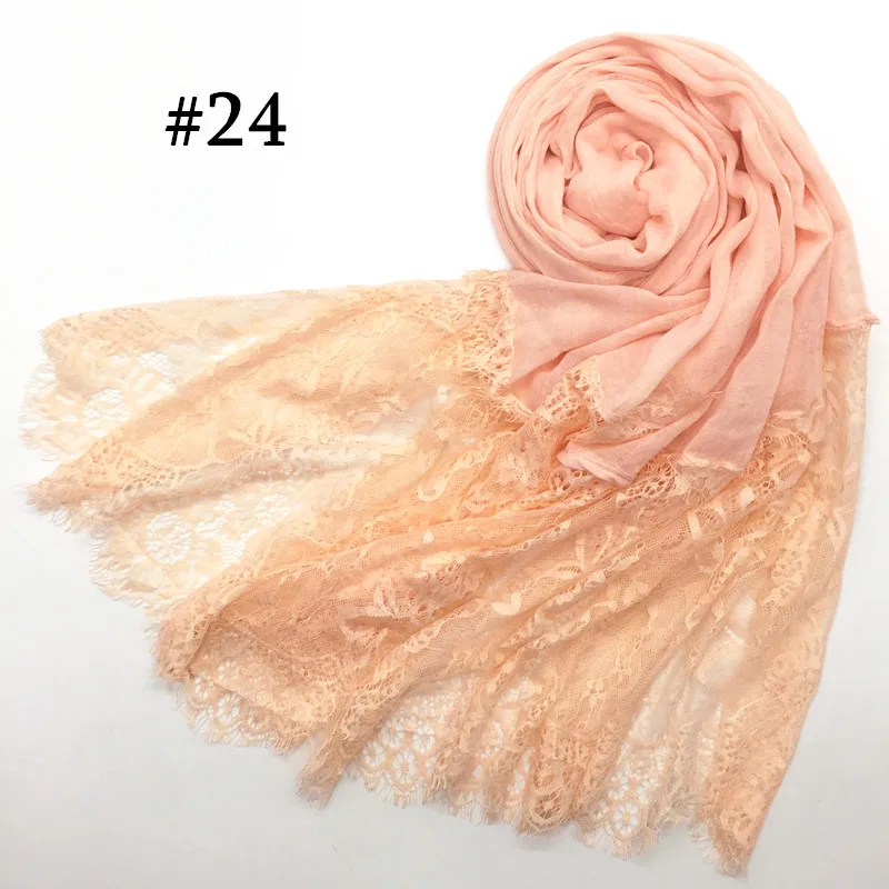 1PCS Hot sale fashion cotton and viscose lace scarves muslim head Scarf shaws soild elegant lady simple flowers high quality - Цвет: Number 24 color