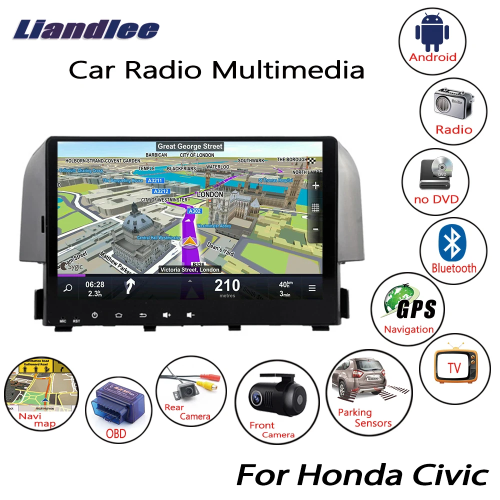 Top Liandlee For Honda Civic 2016~2018 Android Car Radio Player GPS Navi Navigation Maps Camera OBD TV Screen Multimedia no CD DVD 0