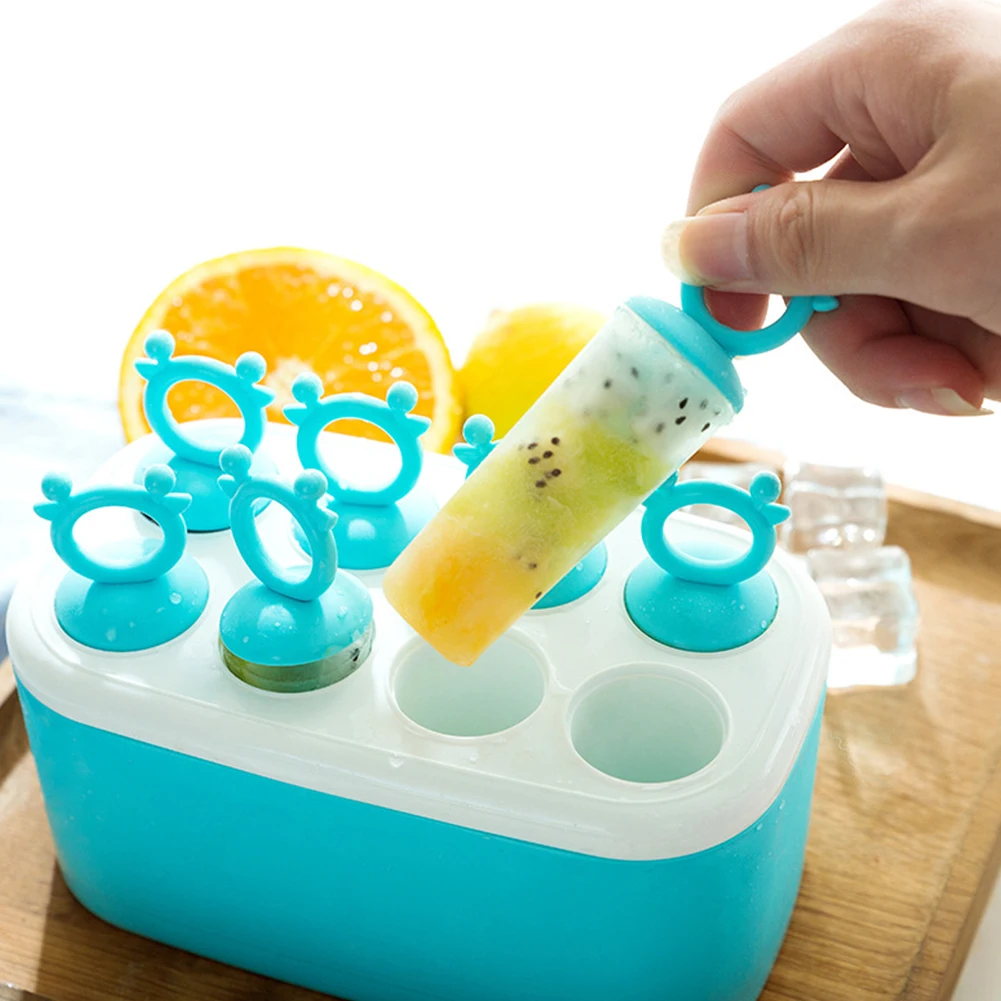 4 полости Popsicle формы льда многоразовые дети поднос для мороженого держатель емкость для мороженого розовый как показано