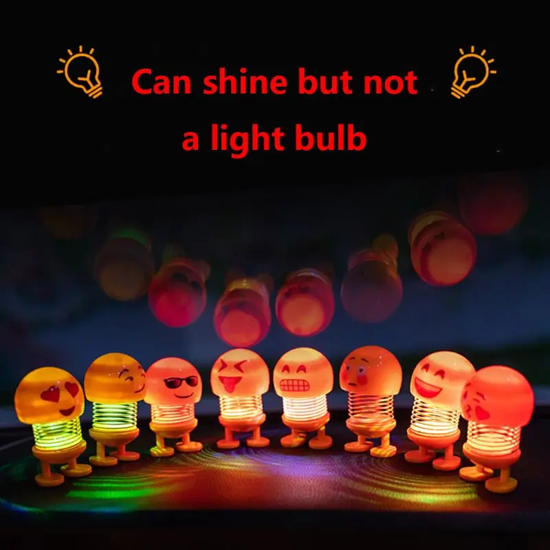 

Shaking Head Toys Car Ornaments LED Dolls Cute Cartoon Funny Emoji Wobble Head Robot Lovely Car Dashboard Decor Auto