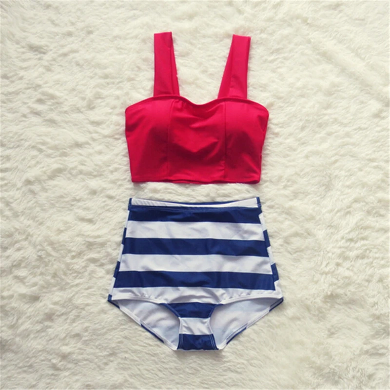 Women Ruffle Top Pink Swimwear Teens Swimsuit Bikini Two 2 Piece High Waist Biquini May High-waisted Red Pad Swiming Suit 2019