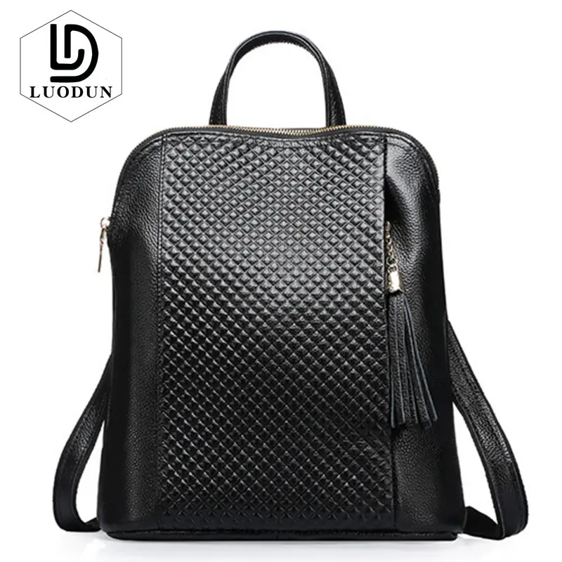

LUODUN new Genuine Leather backpack For Teenage Girls dual-use header layer leather lady bag large-capacity backpack travel bags
