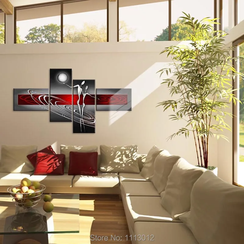 Kaufen Moderne Sexy Menschen Schatz Tänzerin Sonne Ölgemälde Auf Leinwand 4 Panel Art Set Home Abstrakte Wand Dekor Bild für wohnzimmer