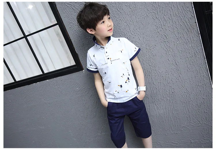 Детская одежда Летняя Одежда для мальчиков комплект короткий рукав модные Повседневное Twinset костюмы комплект одежды для мальчиков 120-160