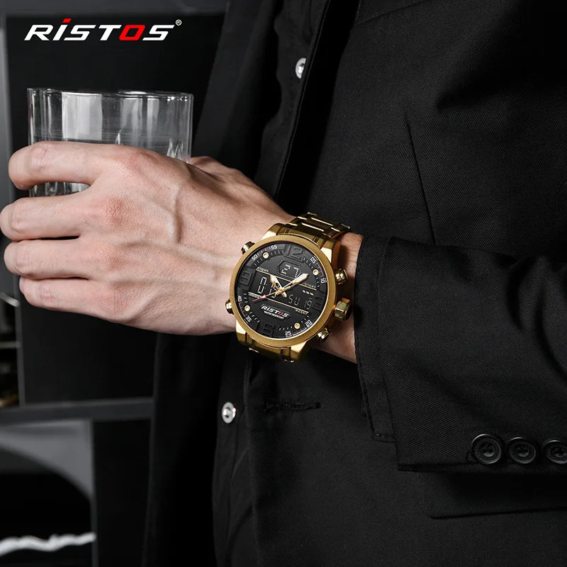 Мужские спортивные часы RISTOS из нержавеющей стали аналоговые наручные